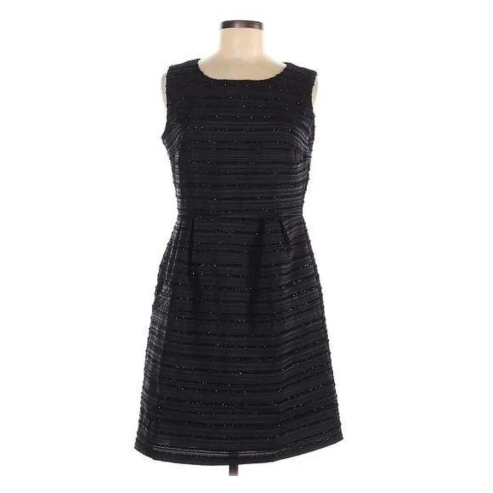 Cynthia Rowley Sheath Dress Size 8 Black Sparkle Striped Sleeveless Sheath